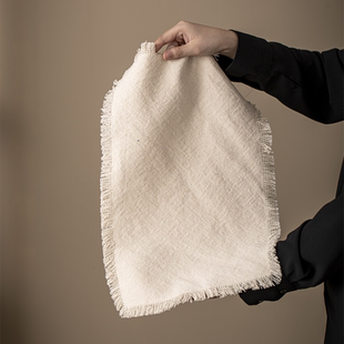 中古侘寂风米白色布艺餐垫棉麻须边干泡席复古隔热垫简约餐巾茶巾