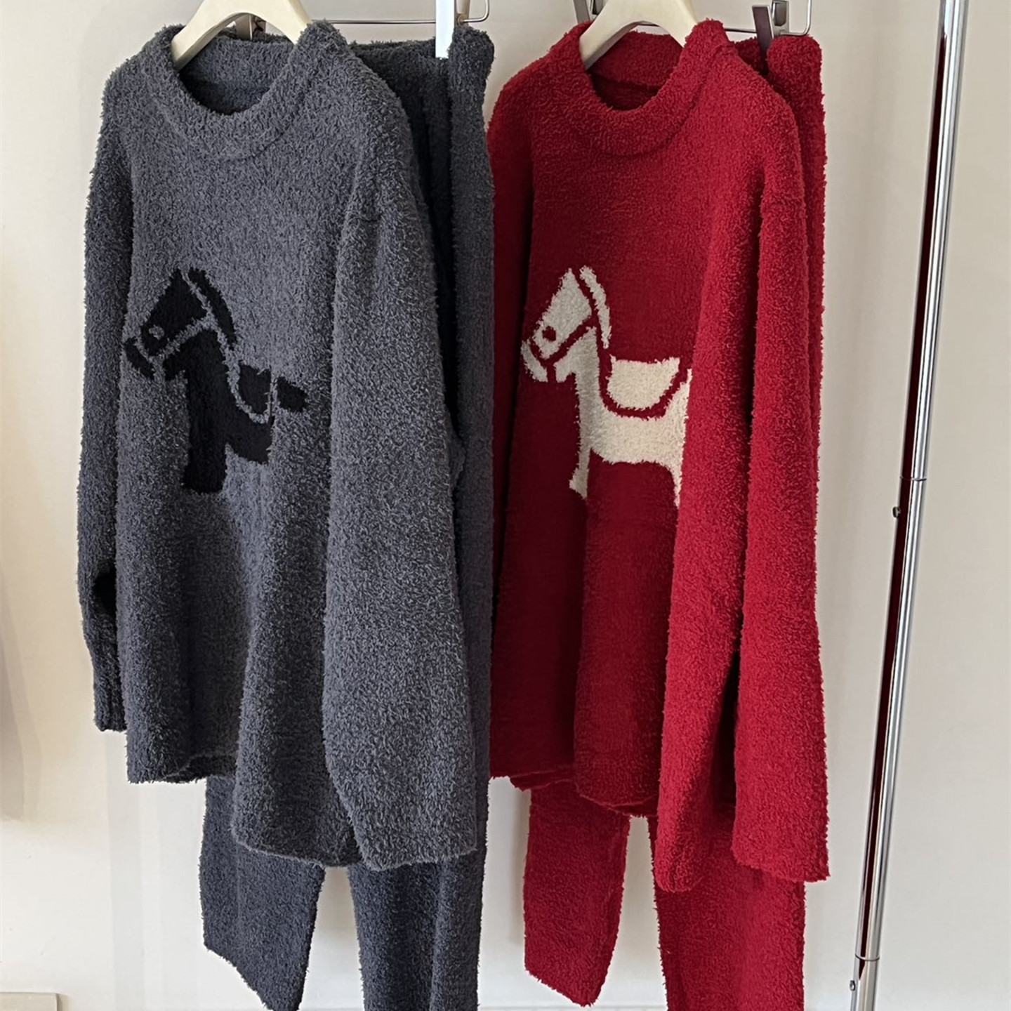 冬季半边绒情侣睡衣新年红2026马年圆领保暖加厚男女士套装两件套,女士内衣/男士内衣/家居服,睡衣/家居服套装,淘宝优惠券,粉丝福利购,淘宝优惠卷