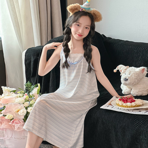 女童夏款冰丝睡裙吊带睡衣家居服