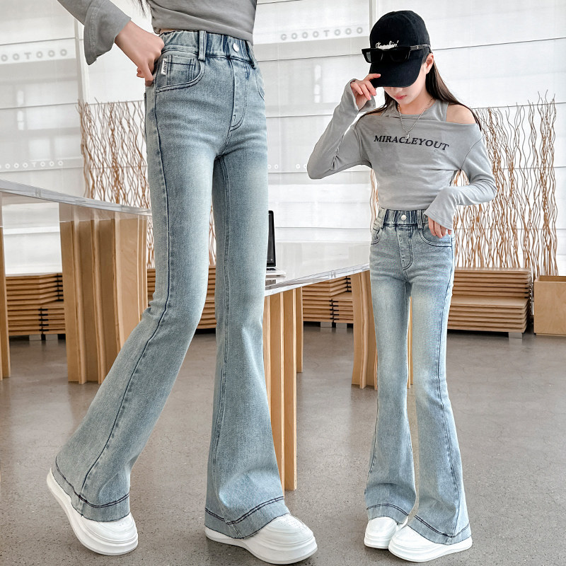 儿童喇叭裤春秋新款女童洋气牛仔裤中大童时尚显瘦紧身裤百搭长裤