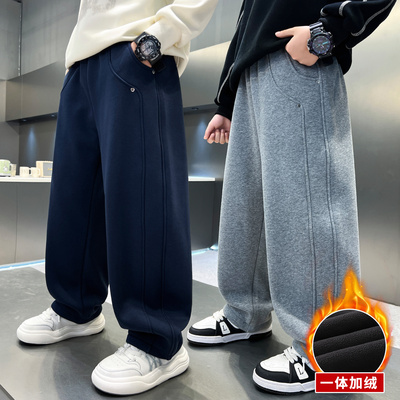 男童秋冬加绒卫裤一体绒休闲长裤