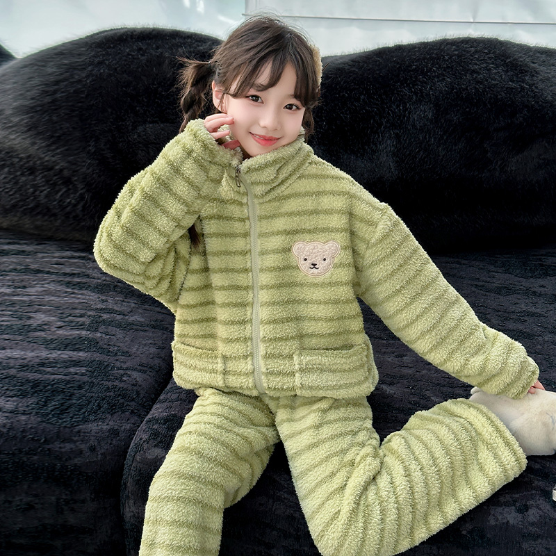 女童秋冬珊瑚绒睡衣家居服两件套
