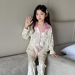 女童睡衣春秋冬装中大童薄绒家居服套装女孩休闲儿童金丝绒两件套