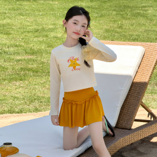 童装夏季分体泳衣女童长袖防晒上衣裙子速干两件套户外游泳服泳装