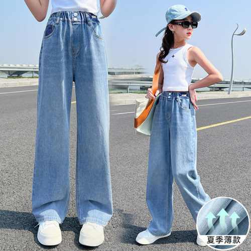 女童夏季牛仔裤薄款阔腿裤阔腿裤