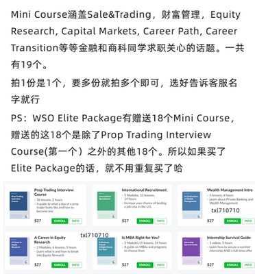 WSO Mini Courses 金融投行细分领域 职业发展 Wall Street Oasis