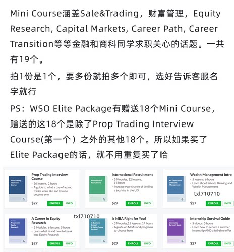 WSO Mini Courses 金融投行细分领域 职业发展 Wall Street Oasis