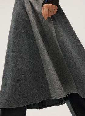 Wild Trims 野裁 「到灯塔去」 羊毛呢拼色立体剪裁大摆A字半裙