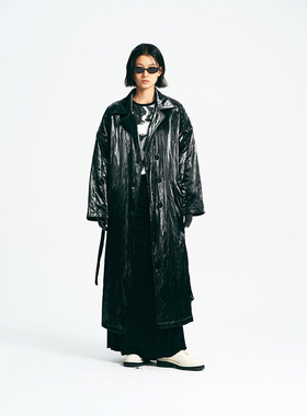 Wild Trims 野裁「金属夜幕」亮面涂层羊毛填充保暖长风衣