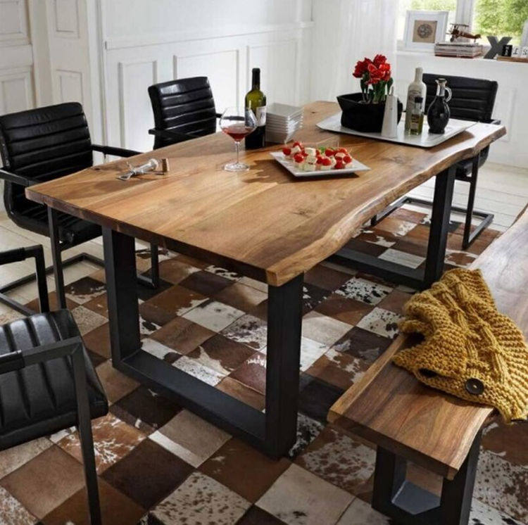 American furniture solid wood rectangular dining table iron retro industrial style coffee leisure table office long table
