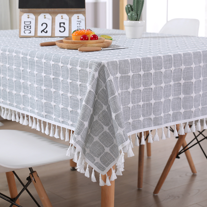 餐桌布布艺格子棉麻中式正长方形家用椭圆饭桌布简约现代北欧茶几