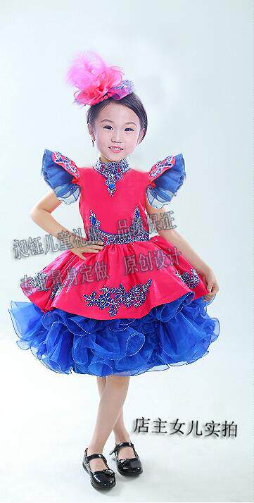 新款儿童独唱演出服闪亮主持礼服个性舞台女童演出模特走秀服装