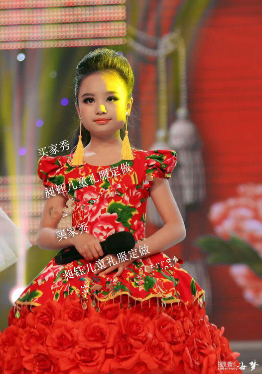 昶钰新款儿童特色东北大花布礼服儿童模特走秀表演服装蓬蓬裙
