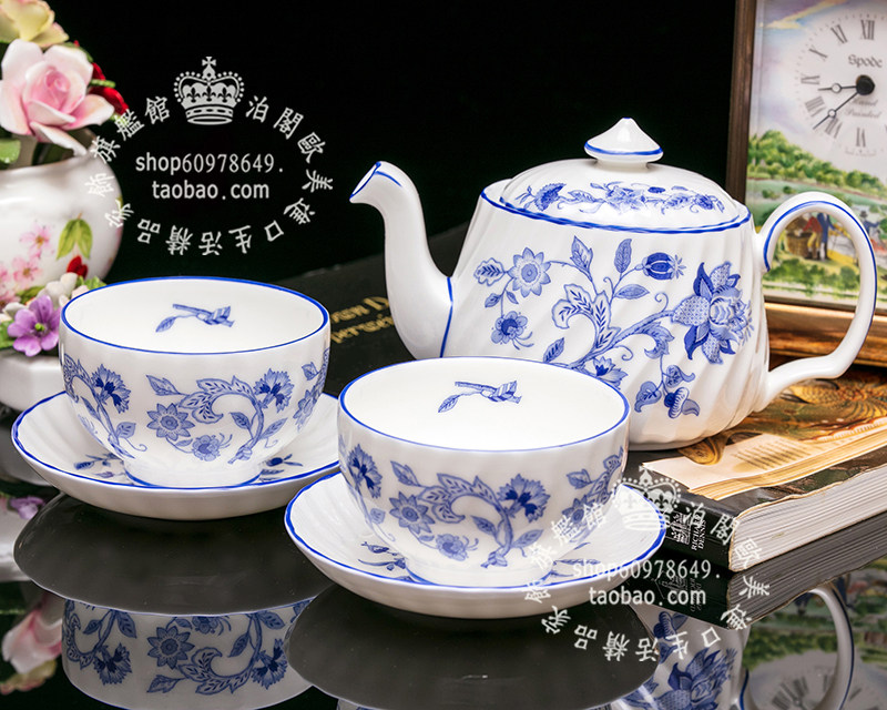 英国Wedgwood Minton 1997 青花欧式骨瓷茶杯咖啡杯情人套具2人