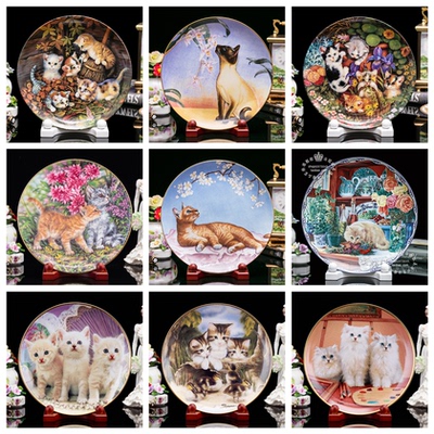 可爱猫咪陶瓷盘装饰摆件限量