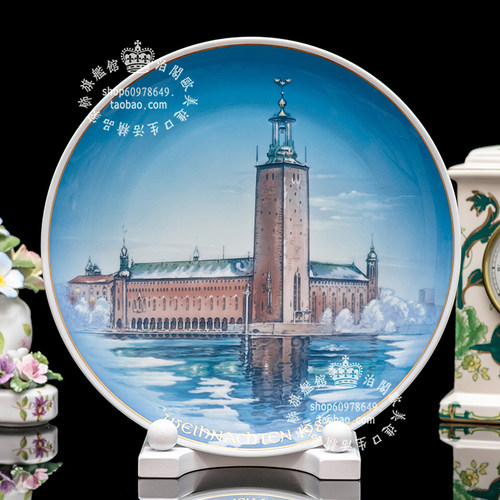 德国制 Wedgwood Rosenthal 1984年手绘陶瓷盘 碧波倒影 童话古堡