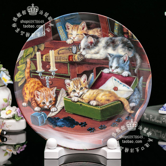 英国BRADEX 大师Jurgen Scholz 可爱淘气 猫咪 艺术装饰陶瓷盘