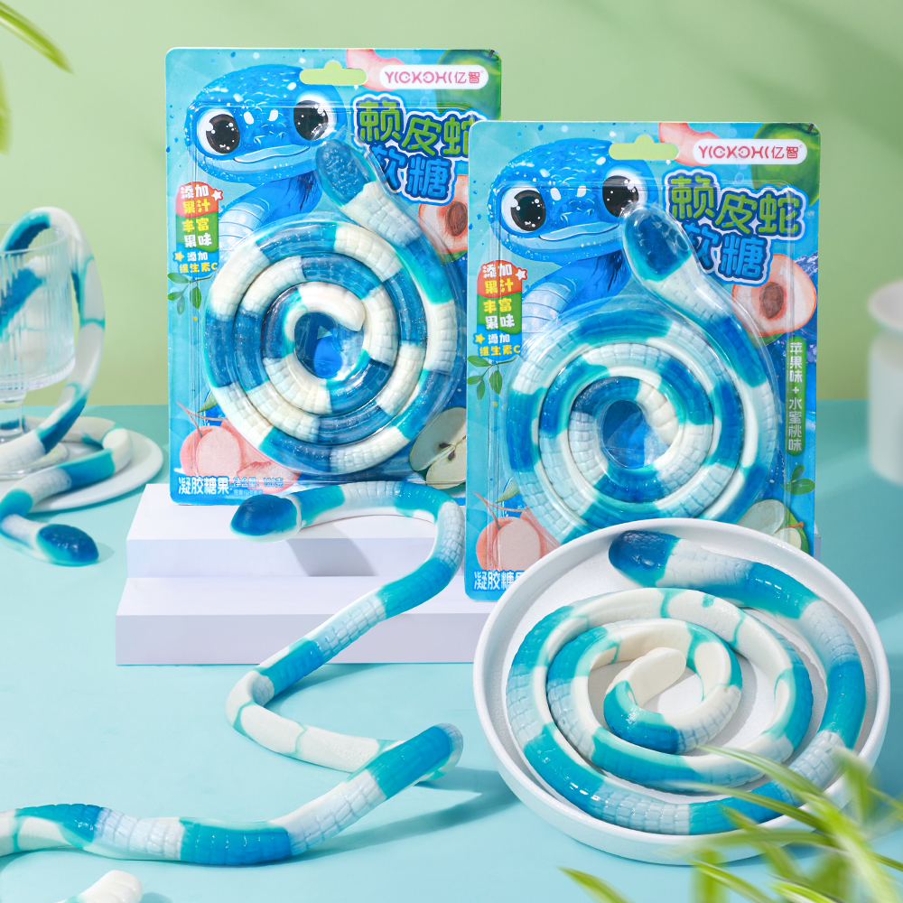 亿智150g赖皮蛇软糖苹果味+水蜜桃味搞怪创意形状儿童水果软糖