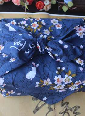 日式新款纯棉和风大手帕风吕敷全棉包裹巾蓝色包补袱皮樱花兔70c
