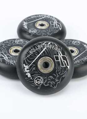 战狼轮滑鞋原装轮子平花轮高弹84A黑色橡胶PU刷街花式全肉轮飓风