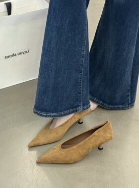 通勤风尖头细跟百搭不累脚单鞋