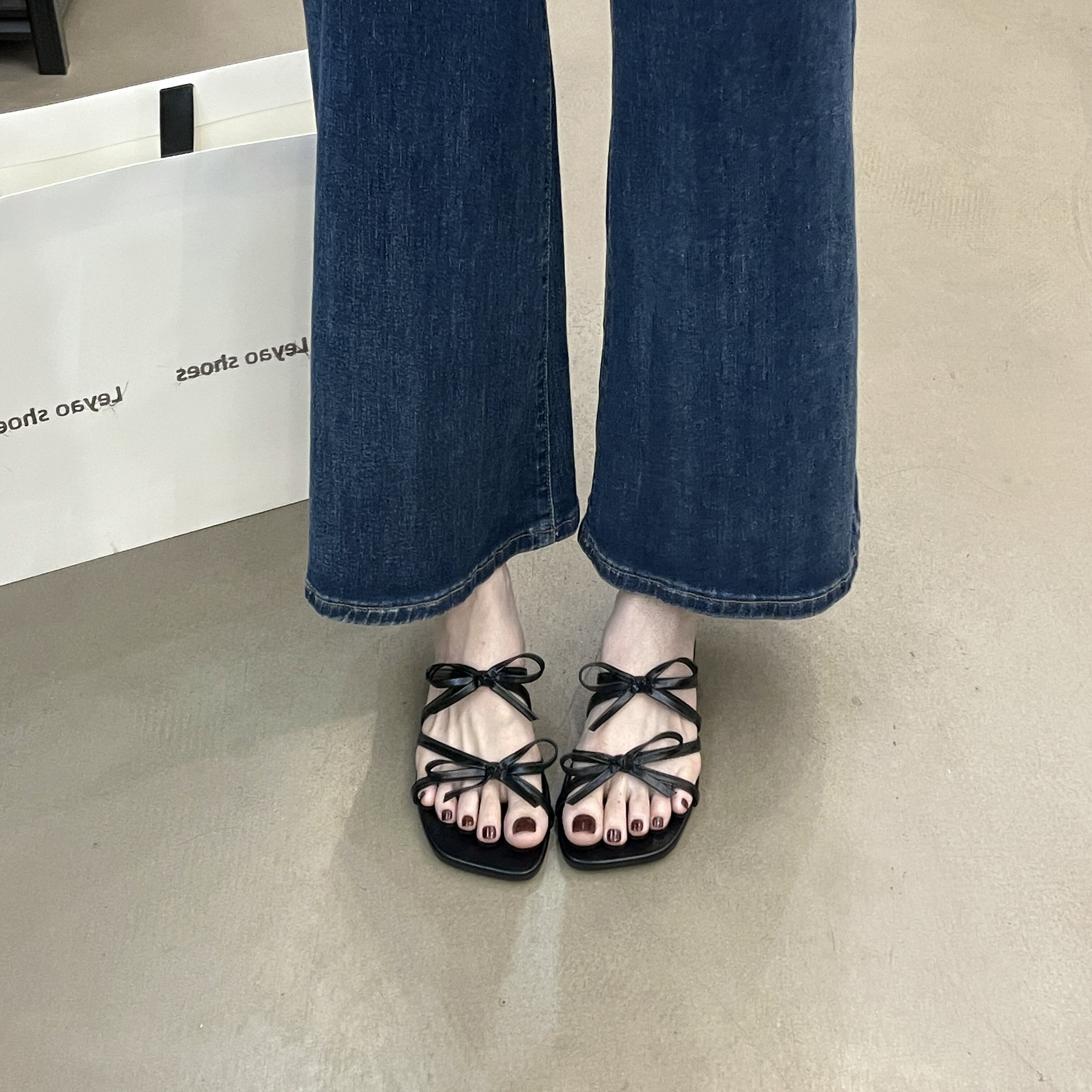 韩版蝴蝶结平底夹脚凉拖鞋女夏