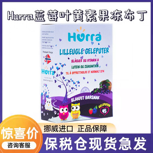 保税仓发Hurra挪威进口儿童蓝莓叶黄素小布丁软糖营养品45粒