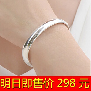 繁花似锦银色手镯女镀银999足银色实心镯子时尚女生银饰手链