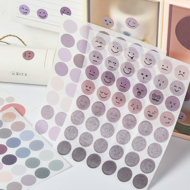韩系ins少女小圆圈手账贴纸3张入可爱卡通表情简笔画彩绘手机装饰