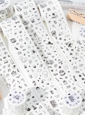 暮光迷你涂鸦系列模切胶带黑白色系mini可爱卡通装饰手账素材贴