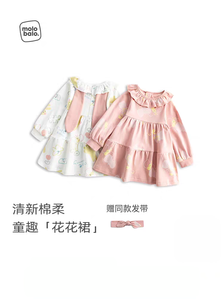 【清新棉】麦拉贝拉婴儿纯棉长袖连衣裙公主风宝宝A字裙娃娃领
