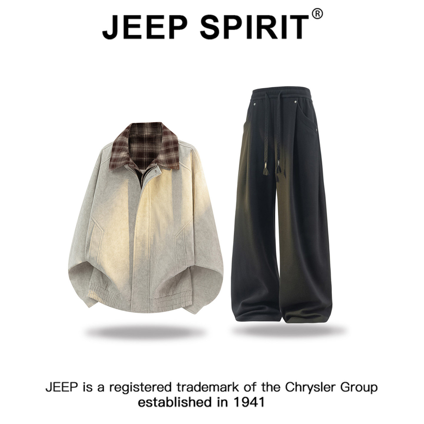 JEEPSPIRIT吉普假两件拼接撞色时尚夹克套装男秋冬宽松休闲裤套装