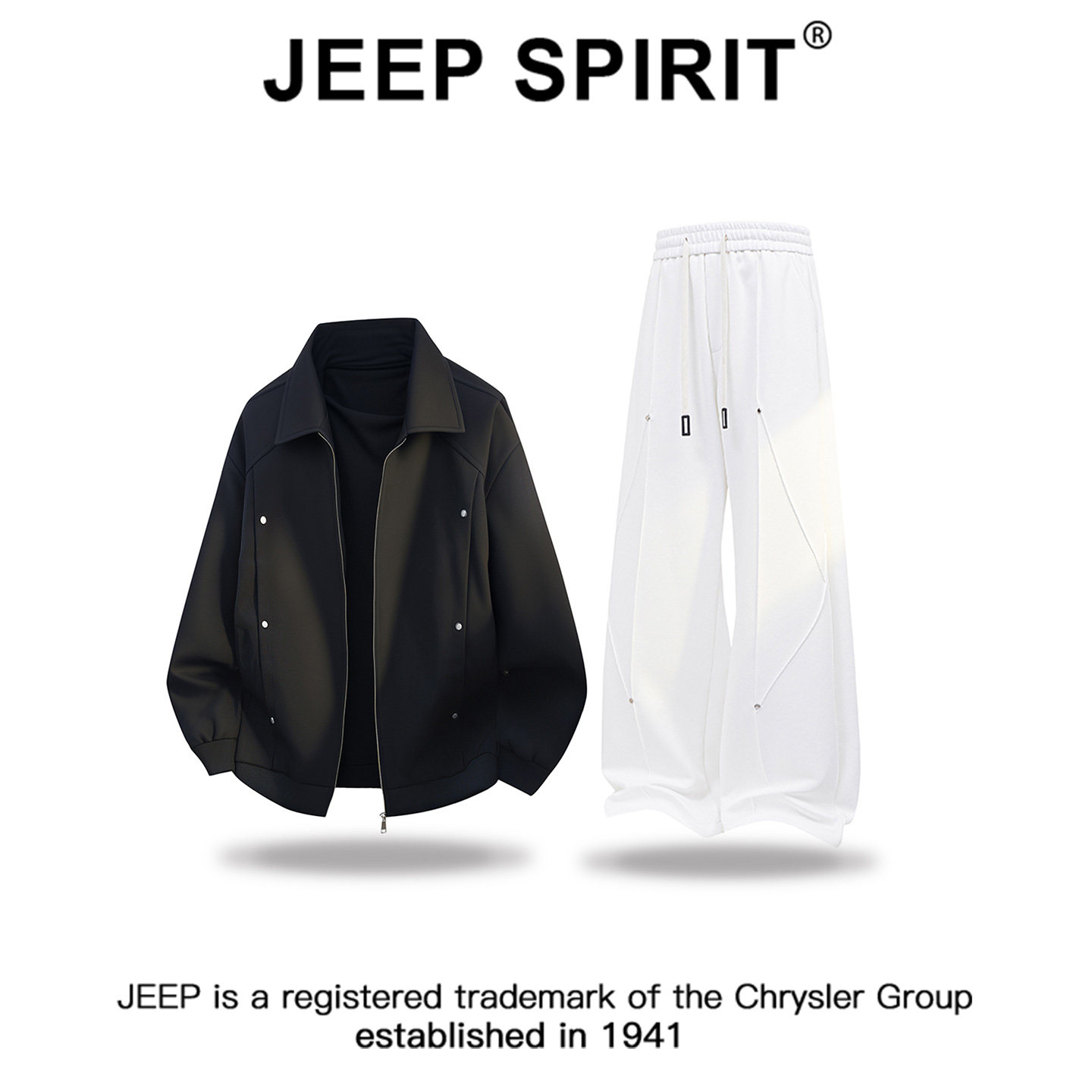 JEEPSPIRIT吉普拼接纯色时尚夹克套装男秋冬宽松休闲裤套装男