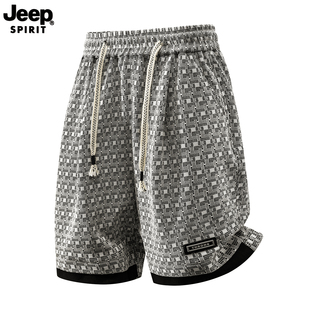 JEEP吉普美式格子休闲短裤男款夏季痞帅宽松百搭大码沙滩五分裤
