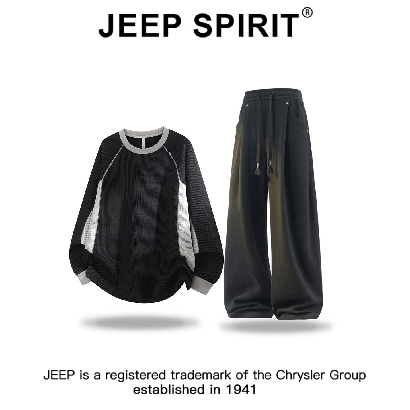 JEEPSPIRIT吉普明线拼接撞色时尚卫衣套装男秋冬宽松休闲裤套装男