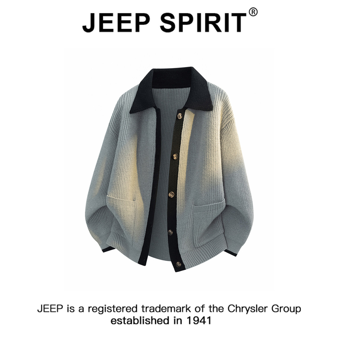 JEEPSPIRIT吉普拼接撞色时尚开衫毛衣男秋冬宽松休闲上衣男