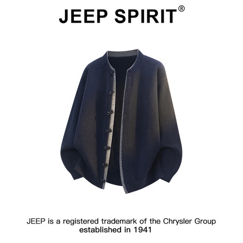 JEEP假两件拼接撞色时尚开衫毛衣