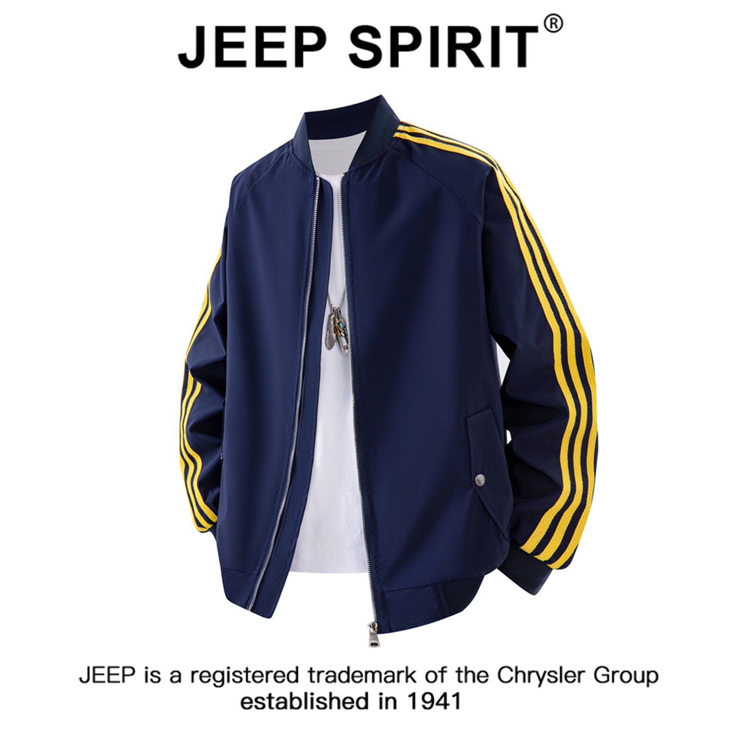 JEEPSPIRIT吉普拼接撞色条纹时尚棒球领夹克男秋冬宽松休闲外套男