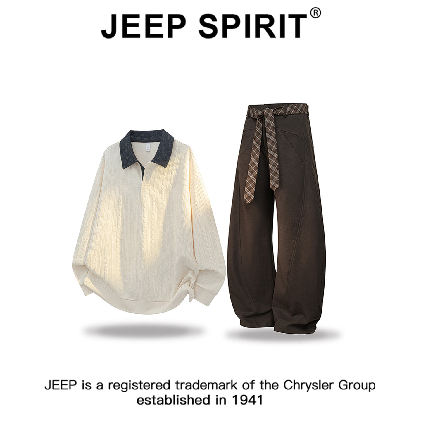 JEEPSPIRIT吉普老钱风拼接提花时尚卫衣套装男秋冬宽松休闲裤套装