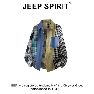 JEEP拼接撞色条纹格子时尚衬衫男