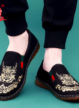 春季新品老北京布鞋男士中式刺绣中国风软底透气社会人黑色牛筋底