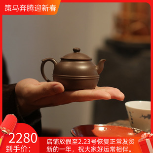 四季沫 黄龙山稀有矿料天青泥弦纹壶 腰线 原矿紫砂壶 茶人专用器