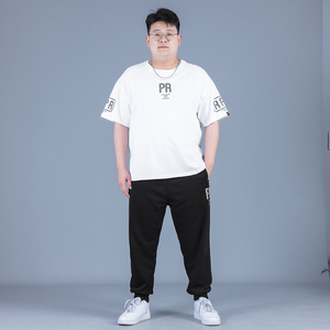 大码短袖套装男夏季新款宽松时尚显瘦加肥加大休闲两件套胖子男装