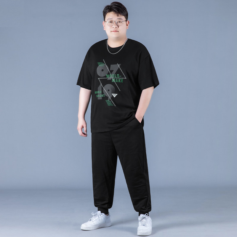 胖子短袖夏季加大加肥套装图片