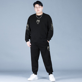 卫衣套装 男士 秋冬款 大码 休闲运动服加肥加大胖子圆领加绒卫衣男装