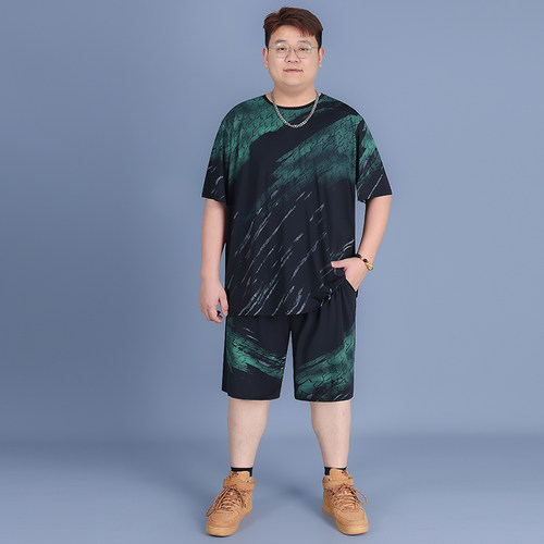 胖子短袖夏季休闲运动冰丝套装