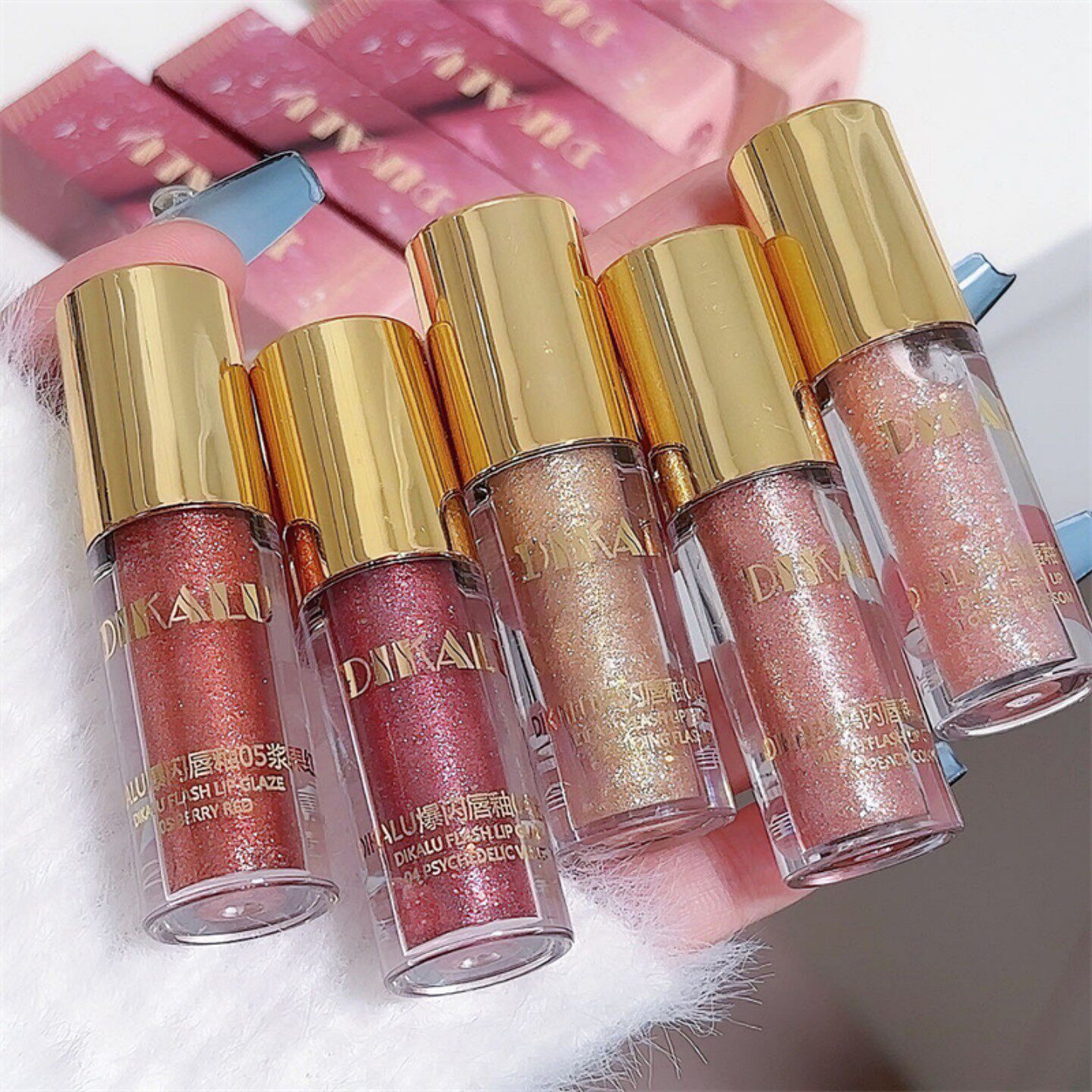 DIKALU爆闪唇釉樱花粉珠光高光亮泽即刻丰盈唇彩亮唇闪粉水光显色