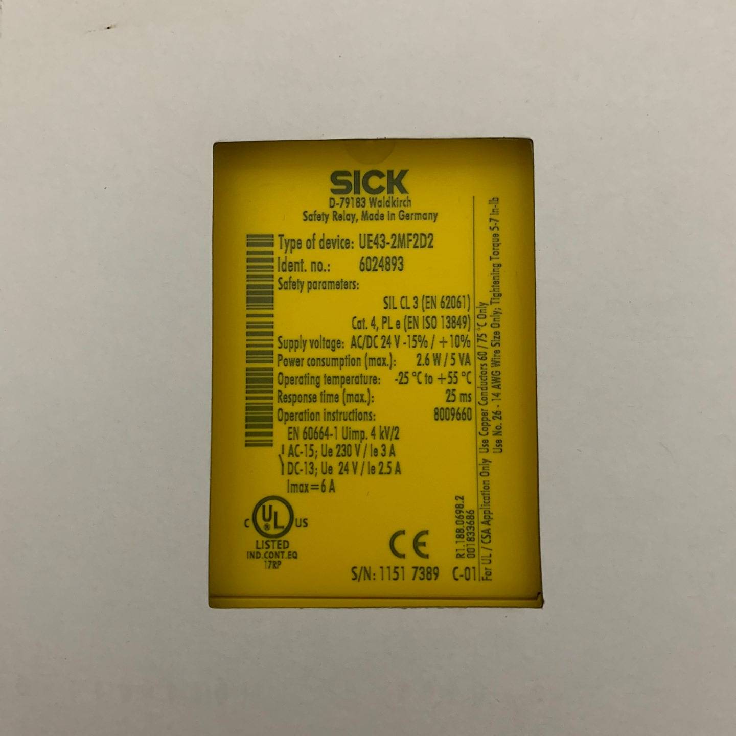 议价适用SICK安全继电器UE43-2MF2D2  6024893维修