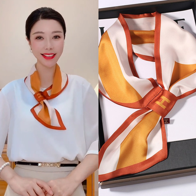 品牌正品懒人带扣小丝巾女夏季薄款脖子装饰免打结装饰百搭春秋领