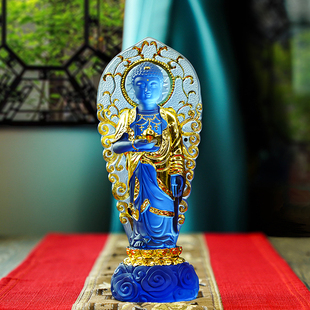 精品贴金水琉璃药师佛像站像居家佛堂客厅供奉药师光如来平安摆件
